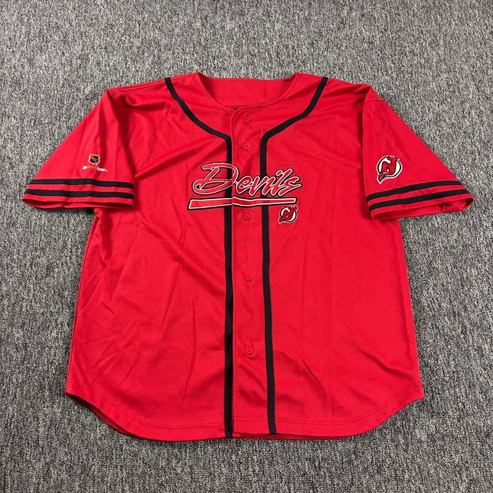 90s Vintage New Jersey Devils Baseball Jersey NHL The Coolest Game Red XL